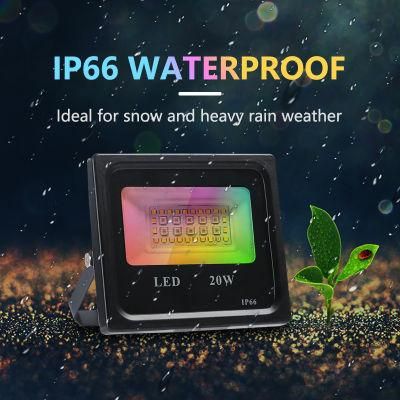 IP66 Waterproof Aluminum 20W RGB Smart Flood Lights Outdoor in The Yard
