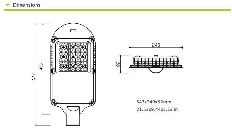 60mm Optional Pole Mounting Holes 150W 6kv Type II Type III LED Road Lamp