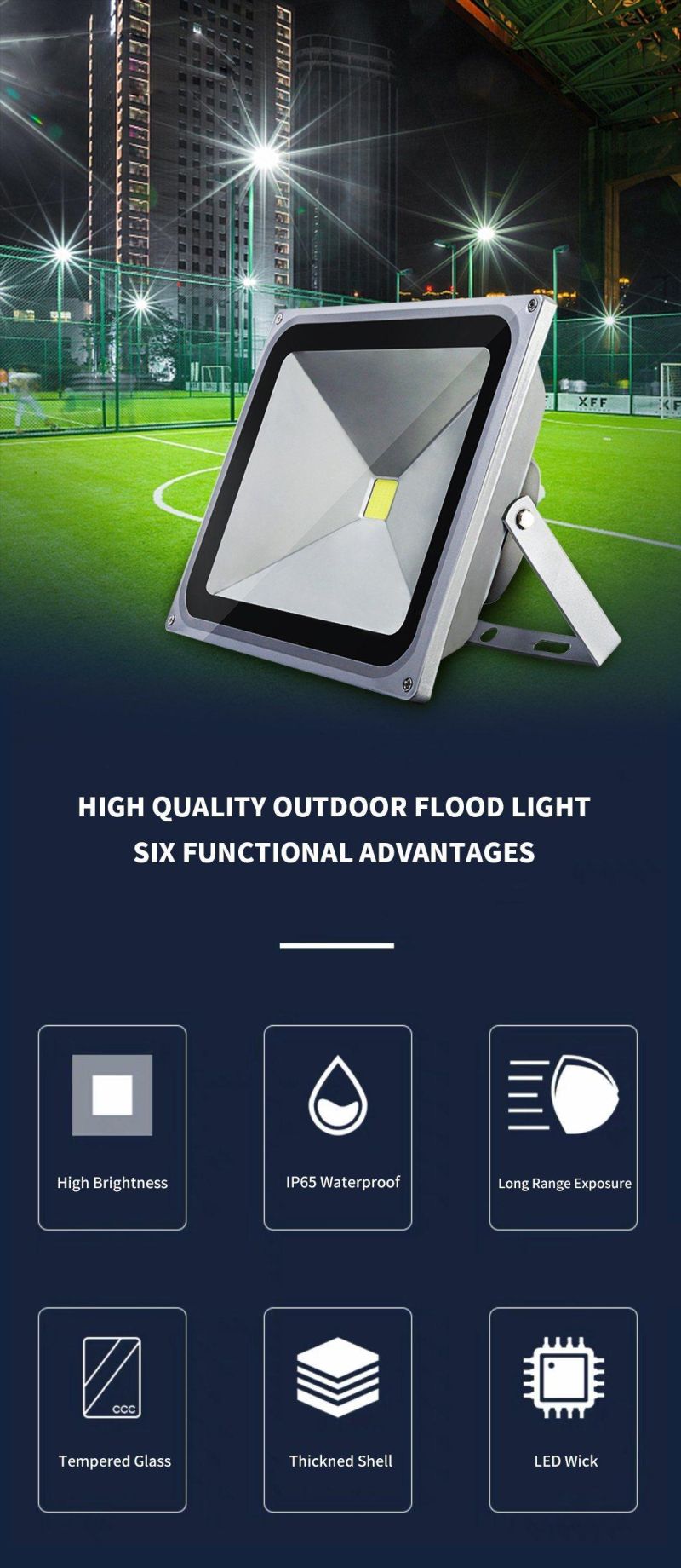 Aluminum Outdoor SMD IP65 Waterproof 6500K Ultra Slim Flood Spot Down Light 50W COB LED Flood Lamp for Garden Playground Billboard Lighting