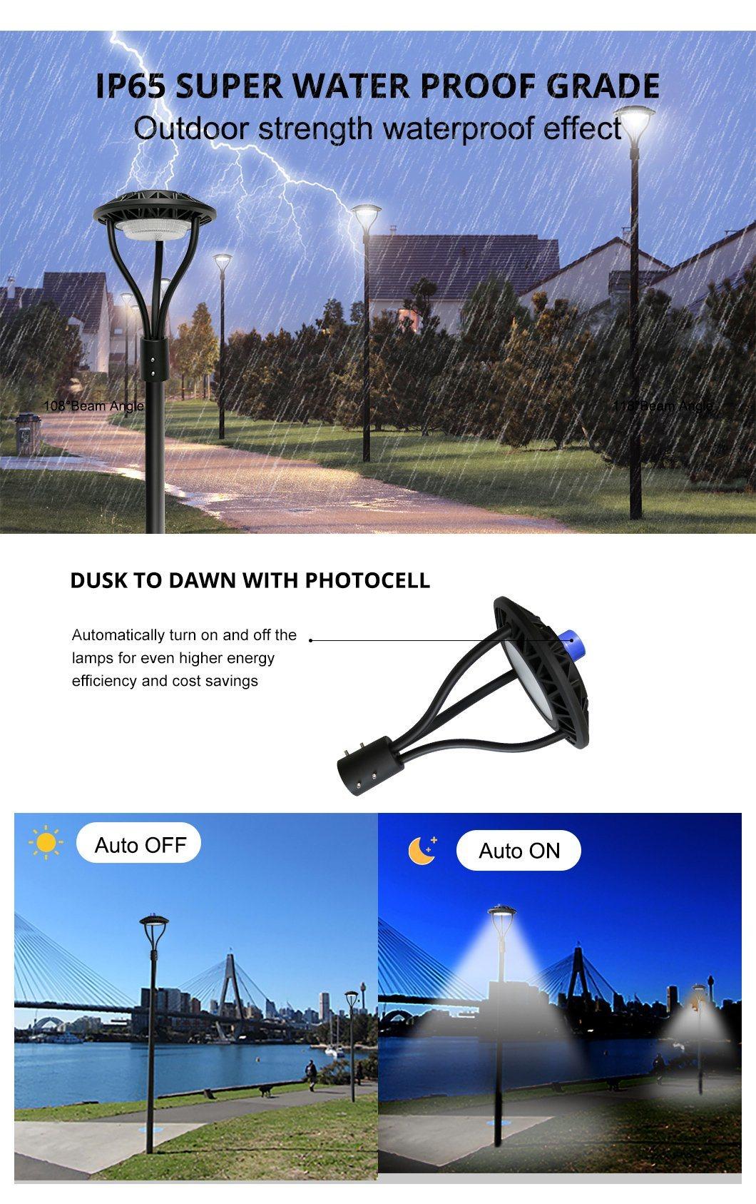 OEM IP65 Waterproof LED Light Garden Lamp Manufacturer Post Top LED Outdoor Garden Light 60W 100W 50W 130lm/W Photosell Sensor