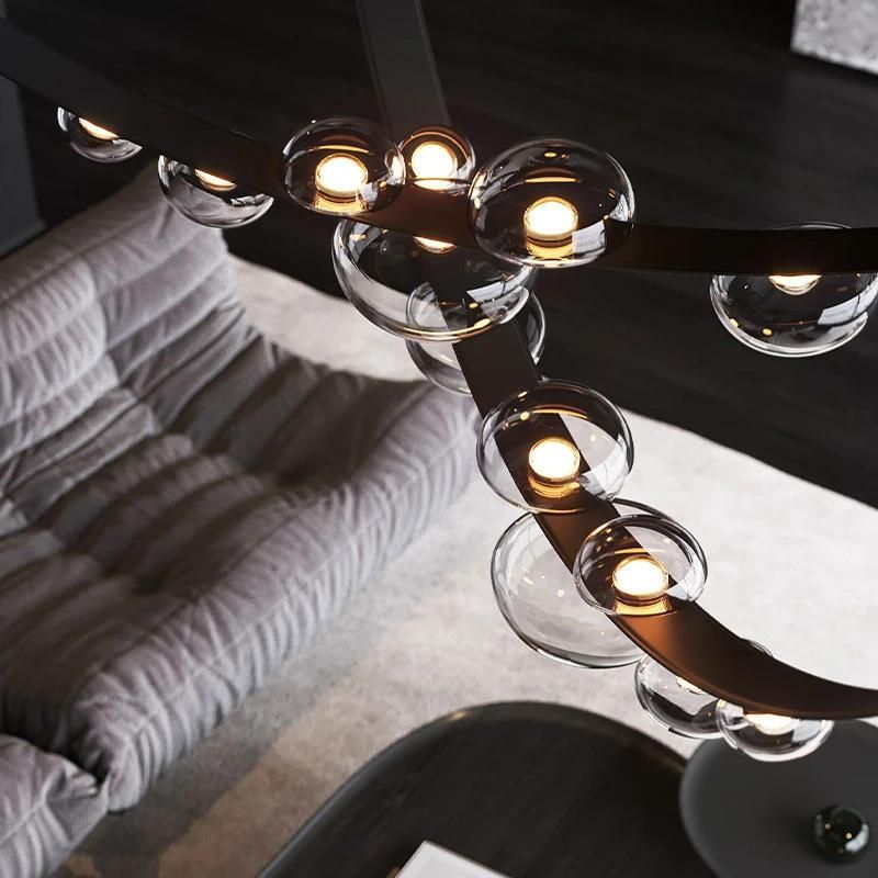 2022 Hot Seller Modern Art Bubble Ball Chandelier Custom Lamp Glass Ball Leather Belt Pendant Light
