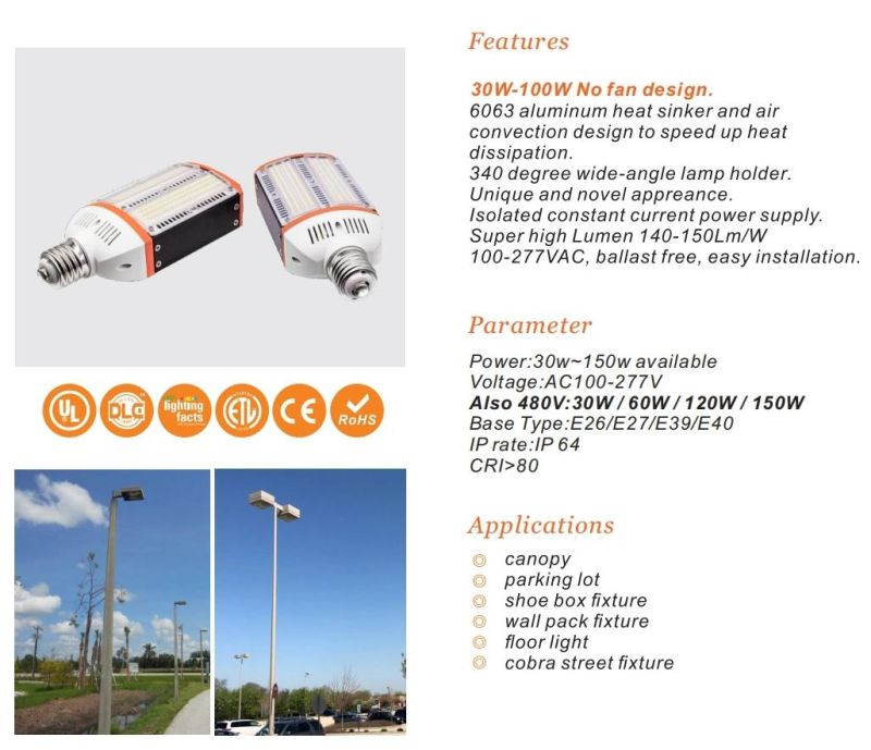 Mh/HID/HPS Replacement 100W LED Bulb Light Retrofit Kit for Cobra Street, Shoebox Fixture