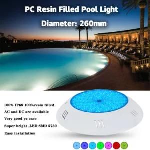 2020 New Design Switch Control 12V 18W Nichless Flat Wall Mounted Resin Filled LED Swimming Pool Light for Intex Pools or Theme Pools