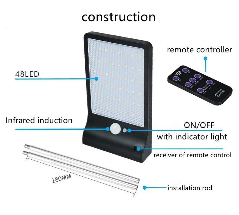 LED Chips 48 SMD 2835 Wireless Waterproof Wall Light, Outdoor LED Motion Sensor Solar Light, Solar Garden Light