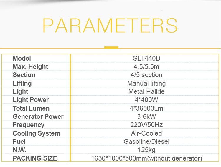 Metal Halide Lamp Light Tower with Diesel Generator