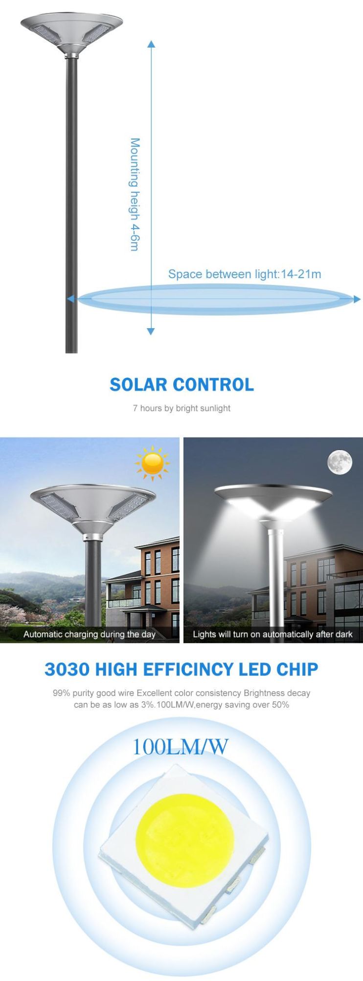Aluminum Outdoor IP65 Waterproof Time Controller 20 30 50 Watt Intelligence Solar LED Street Light