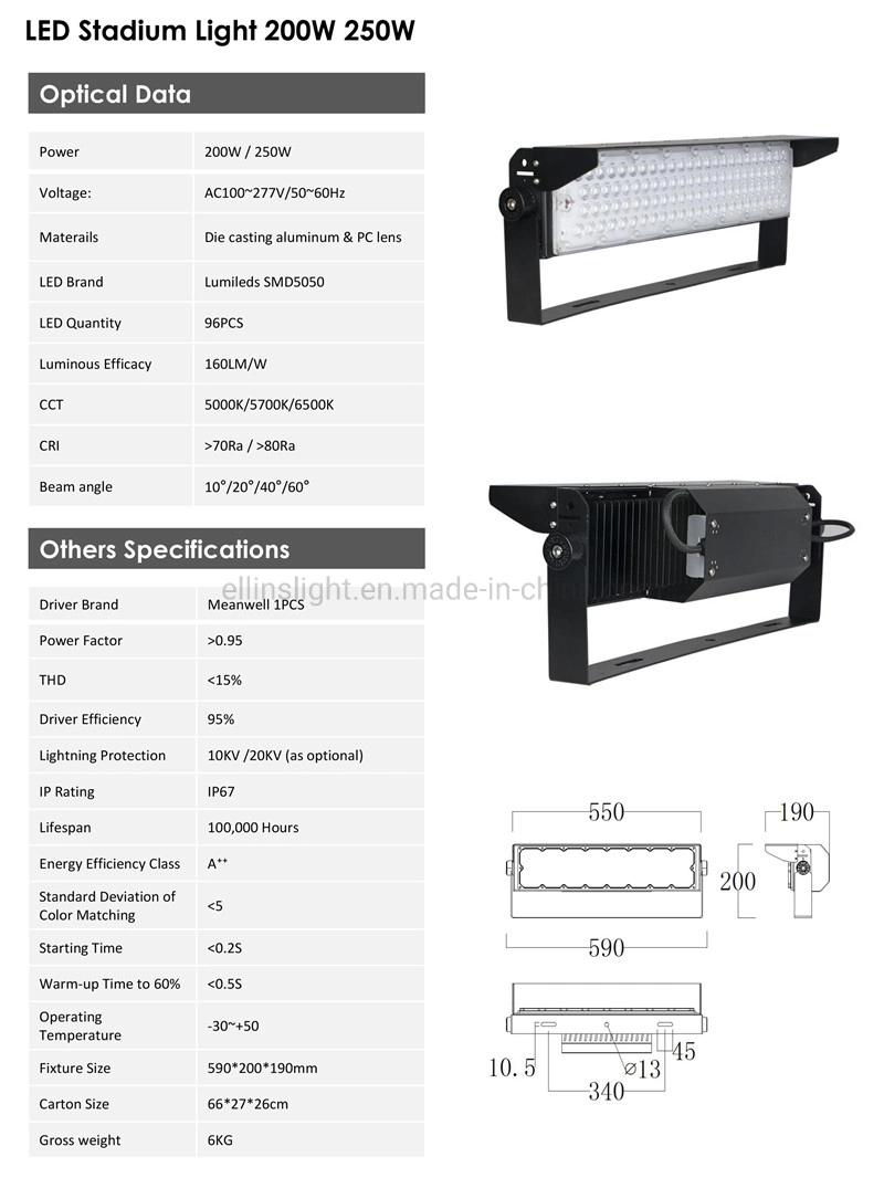 High Mast Projector Stadium LED Outdoor Light Fixture LED Floodlight 200W 250W 400W 500W