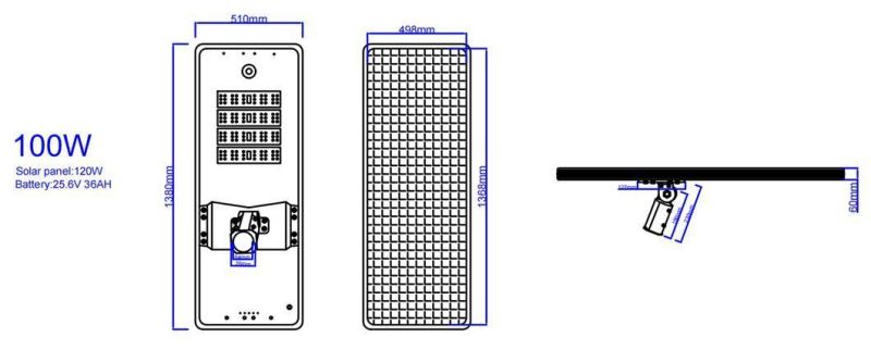 High Brightness IP65 Waterproof Outdoor 100W Adjustable Integrated Solar Street Light