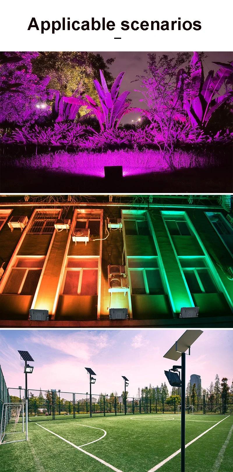 Smart APP Control RGB Color Changing Exterior Light Outdoor Floodlights Dusk to Dawn Solar Power Security LED Solar Flood Light