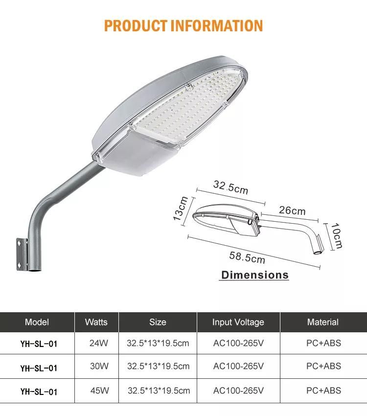 Outdoor Waterproof IP65 24W 30W 45W LED Street Light PC ABS Enclosure