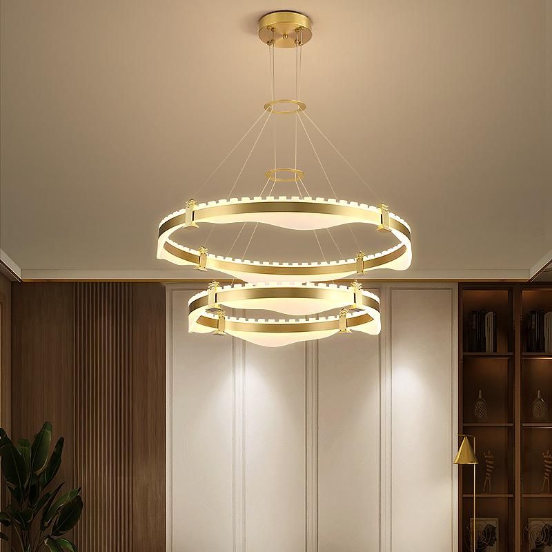 2022 LED Pendant Light Modern Chandelier Lighting 2 Rings Adjustable Ceiling Pendant Light