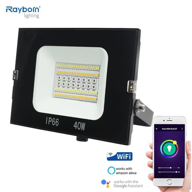 WiFi 40W 60W 100W RGBW LED Floodlight with APP Control Smart RGB LED Flood Light Google Assistant/Amazon Alexa