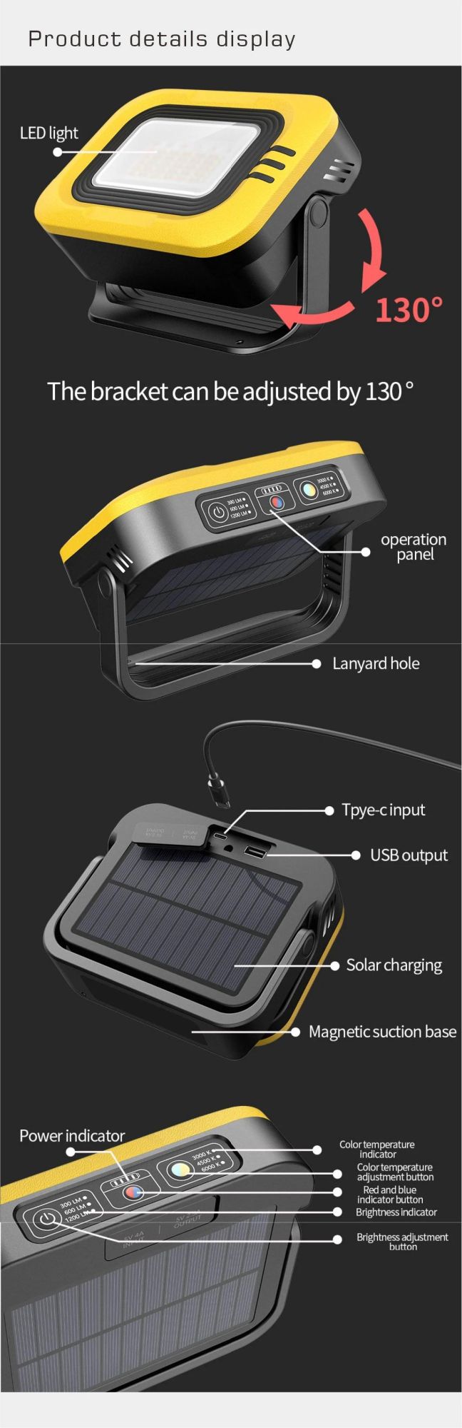 2021 New Design Portable Rechargeable LED Solar Camping Light for Outdoor