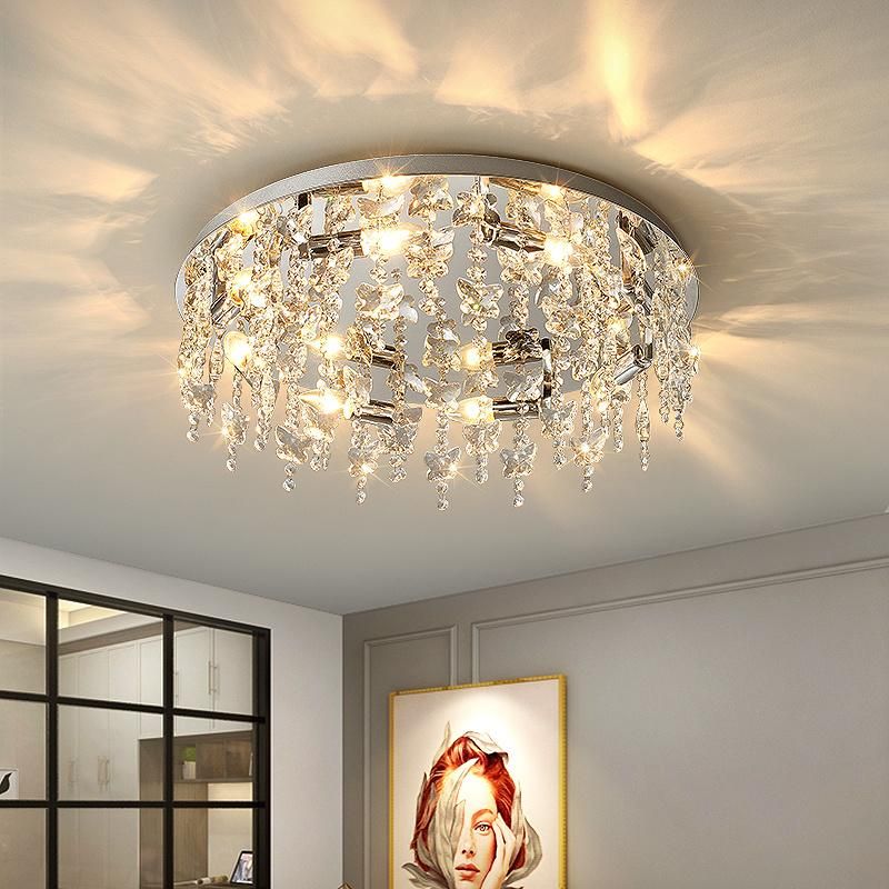 Silver Stainless Steel Luxury Modern Decorative Ceiling Lamps LED Crystal Simple Bedroom Home Ceiling Lamp