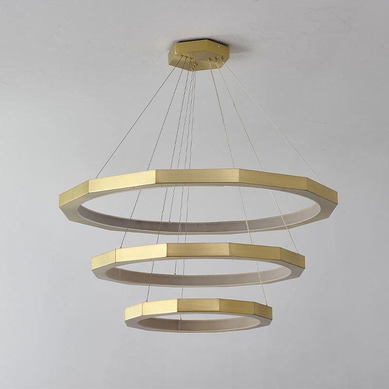 2022 Hot Sale Living Room Modern Round Shape Chrome Gold Big LED Chandelier Pendant Light