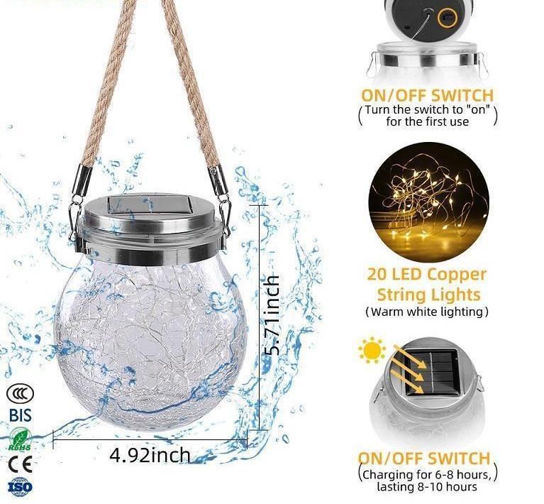 Creative Solar Garden Lights Outdoor Decorative Yard LED Solar Yellow Flame Lamp Mason Jar Lights Glass Bottle Hanging Lantern