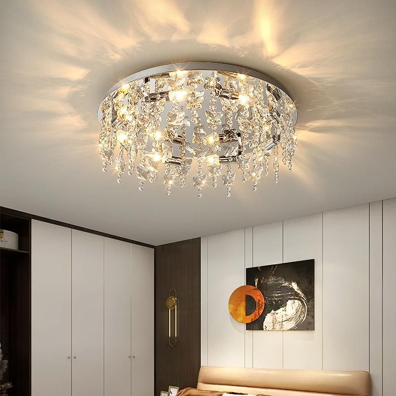 Silver Stainless Steel Luxury Modern Decorative Ceiling Lamps LED Crystal Simple Bedroom Home Ceiling Lamp