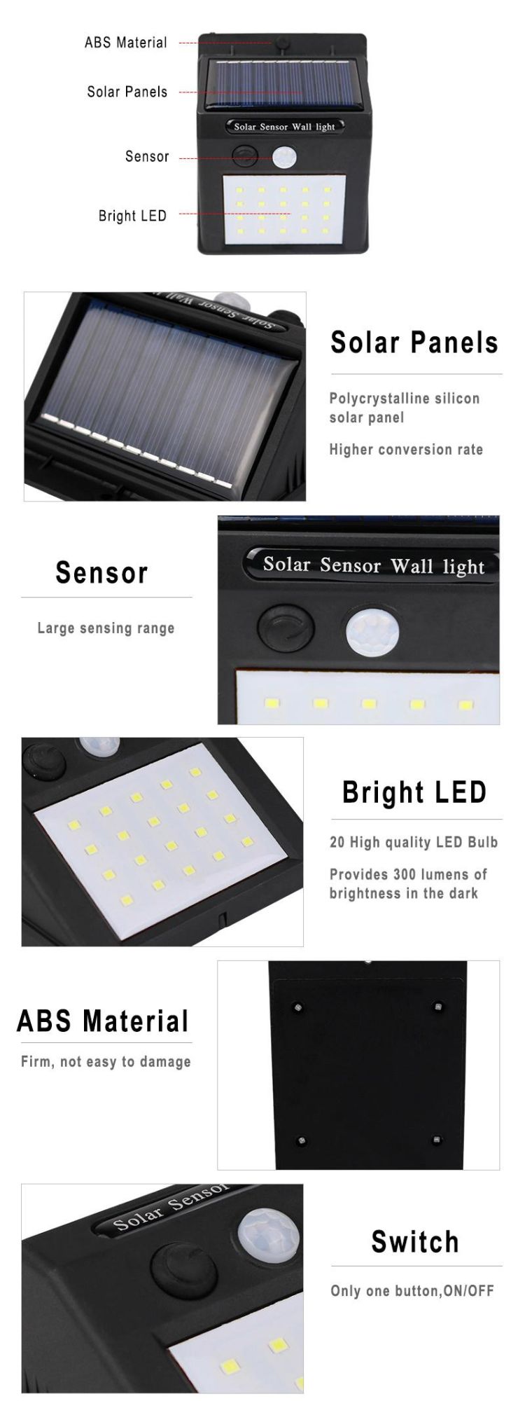 20 LED Solar Light Outdoor Waterproof Wall Auto-Induction Lamp