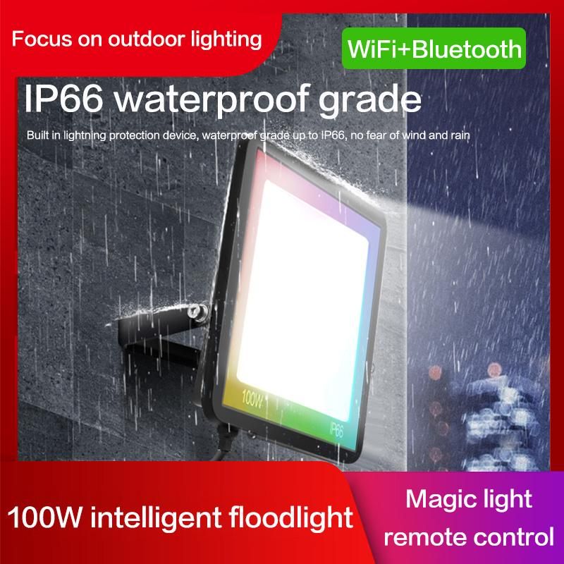 High Brightness Outdoor Waterproof Stadium Tuya Smart Floodlight 100W Solar LED Flood Light