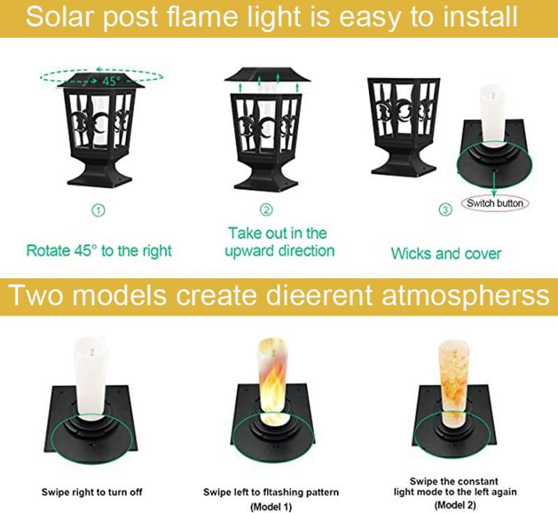 Outdoor IP 65 Factory Outdoor Solar Wall Lights Fire Flame Waterproof Garden Lamp LED Outdoor Wall Lamps Solar Power Station