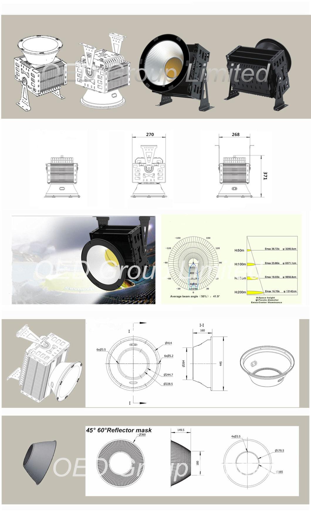 1500W Stadium Airport Industrial Lighting IP65 LED High Bay Flood Light with 5 Years Warranty