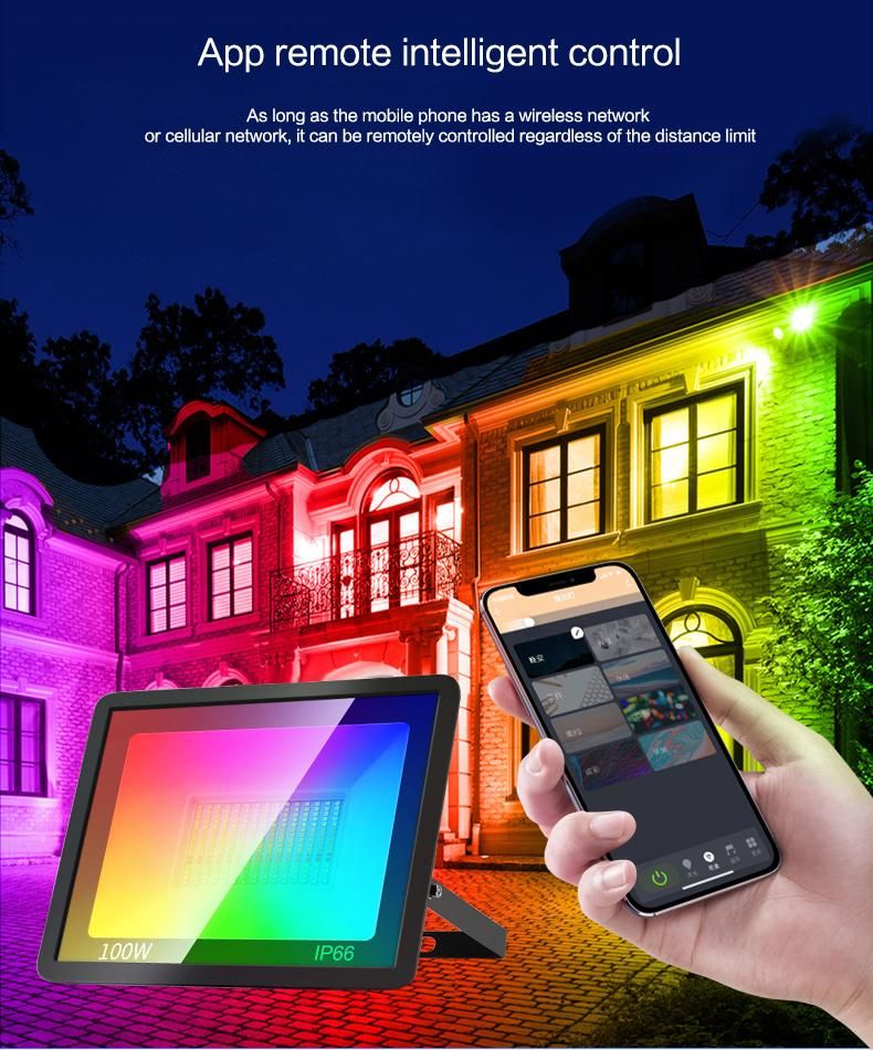 High Brightness Outdoor Waterproof Stadium Tuya Smart Floodlight 100W Solar LED Flood Light