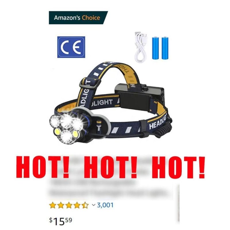 USB Rechargeable Head Lamp 1800 Lumen 6 LED 8 Modes 18650 Waterproof LED Headlamp