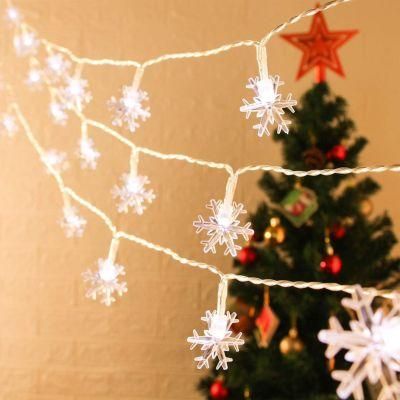 Christmas Lights Snowflake String Lights, Battery Operated 2 Modes Warm White Twinkle Lighting Indoor Outdoor Hanging Snowflakes Decor