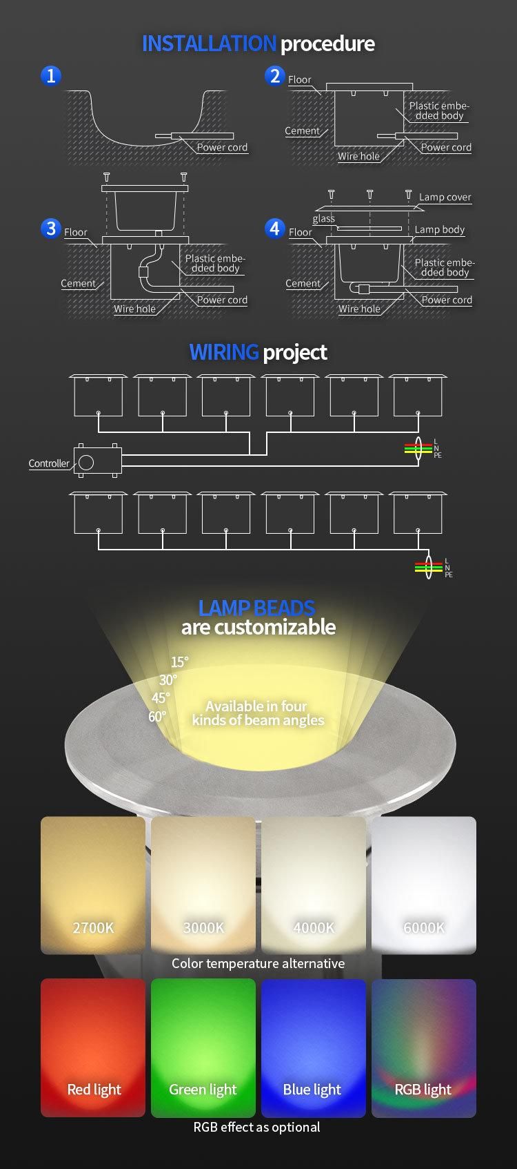 6W 9W 12W 15W 18W IP67 3W Long Life Span Round Series Hot Sales Underground Light LED