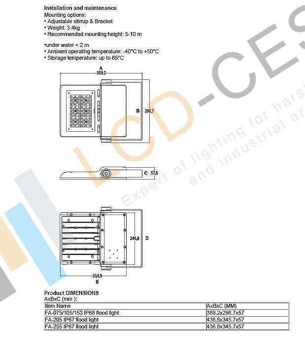 LED SMD3030 Marine Flood Light 100W Water Proof IP68 LED Lighting 220V Beam Angle 30 Degree LED Lamp 6500K with UL TUV Certificates Flood Light MW Driver