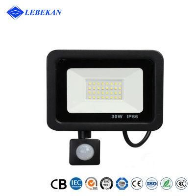 Energy Saving Waterproof Outdoor 20W 30W 50W 100W LED Flood Light with Black Housing Projector Reflector Lampara Motion Sensor Aluminium