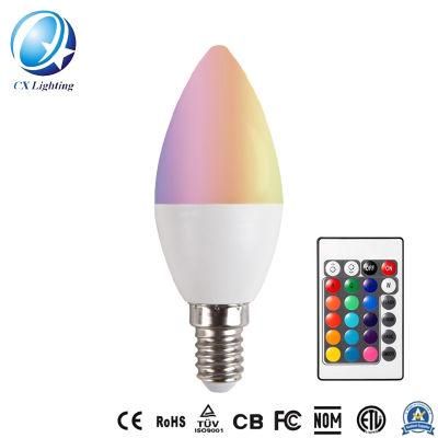 5W 400lm Residential Dimmable RGB Light LED Candle Bulb Remote Control