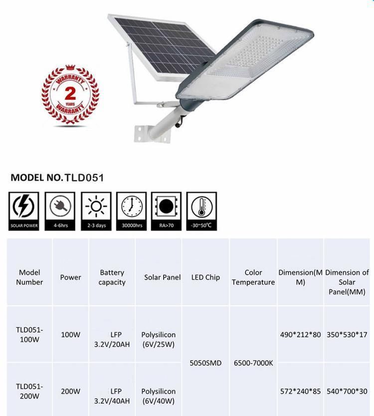 High Quality Time Control 100W Outdoor Solar Light LED Street Lamps