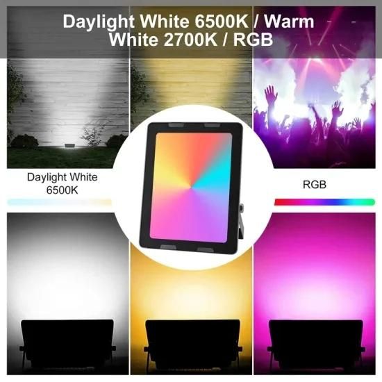 Alva IP65 50W RGBW LED Flood Light, WiFi Color Change Dimmable Smart LED Light with Alexa & Google Home&Tuya APP 200W Incandescent LED Flood Light