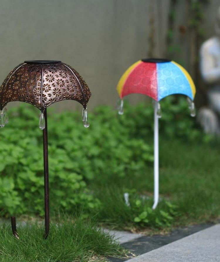 LED Solar Outdoor Whatproof Umbrella Lights Lawn Insertion Lights Decorative Iron Hollow Garden Lights