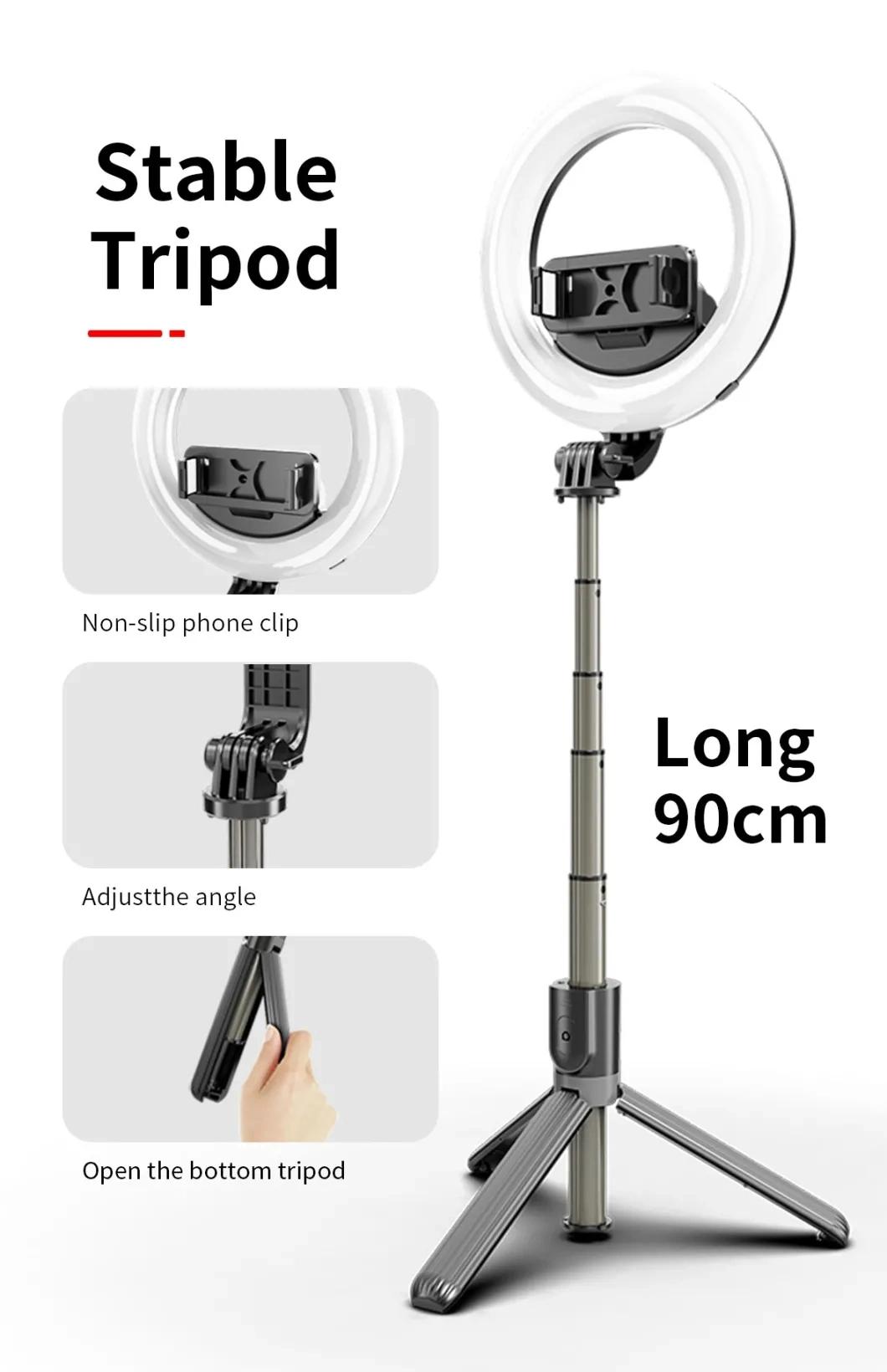 Wireless Bluetooth Selfie Stick Tripod with LED Ring Fill Light Live Broadcase Tiktok Selfei Shutter Holder L07