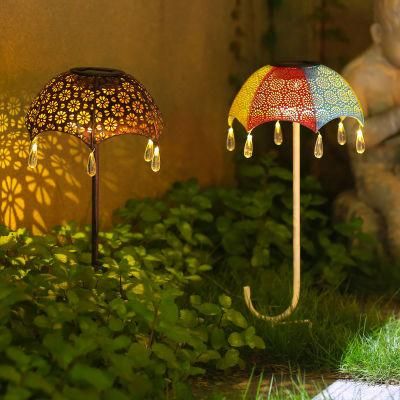 LED Solar Outdoor Whatproof Umbrella Lights Lawn Insertion Lights Decorative Iron Hollow Garden Lights