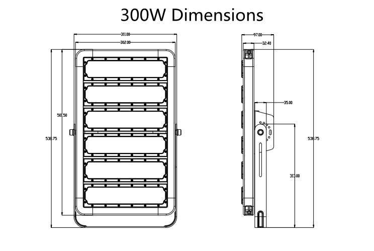 300W Professional Tunnel Light 140lm/W LED Street Tunnel Light