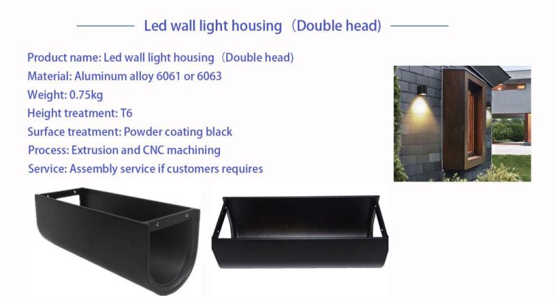 Customized up Down Aluminum Powder Coating Extrusion LED Wall Light Housing